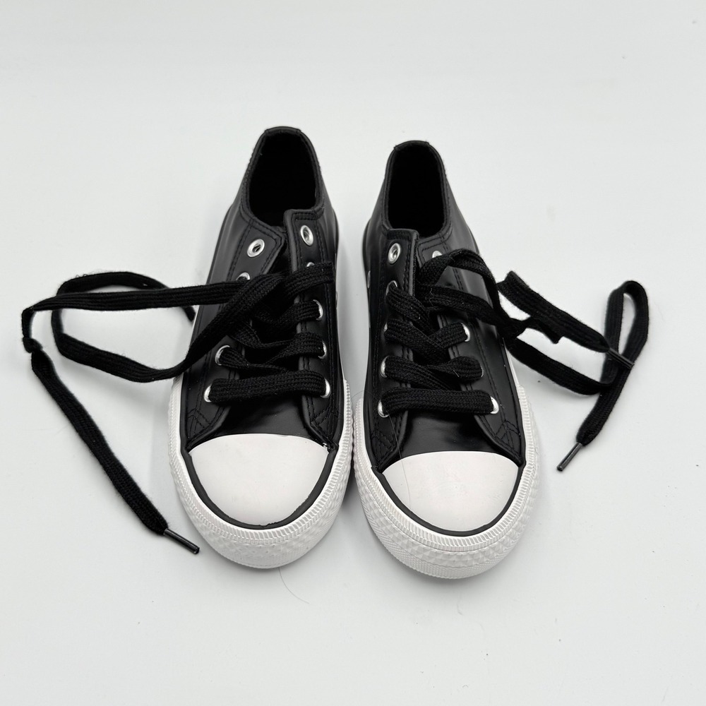 Kids Natural Steps Black Faux Leather Low Top Sneakers Shoes Size‎ 12